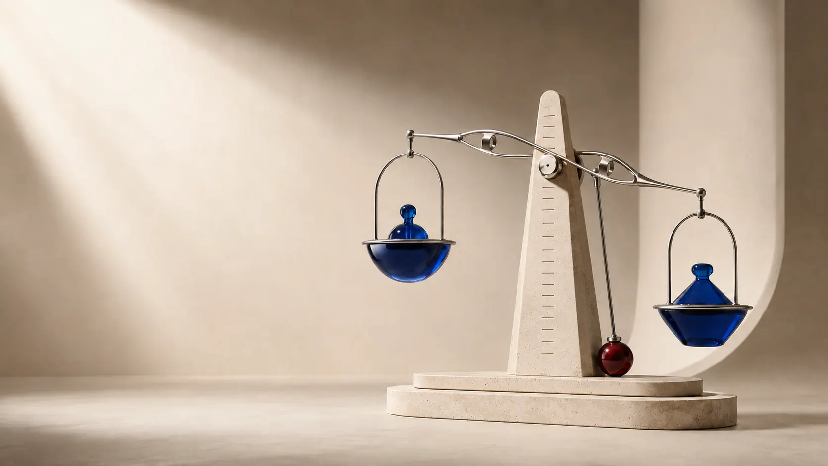 A sculptural precision balance representing calibrated ecommerce split testing